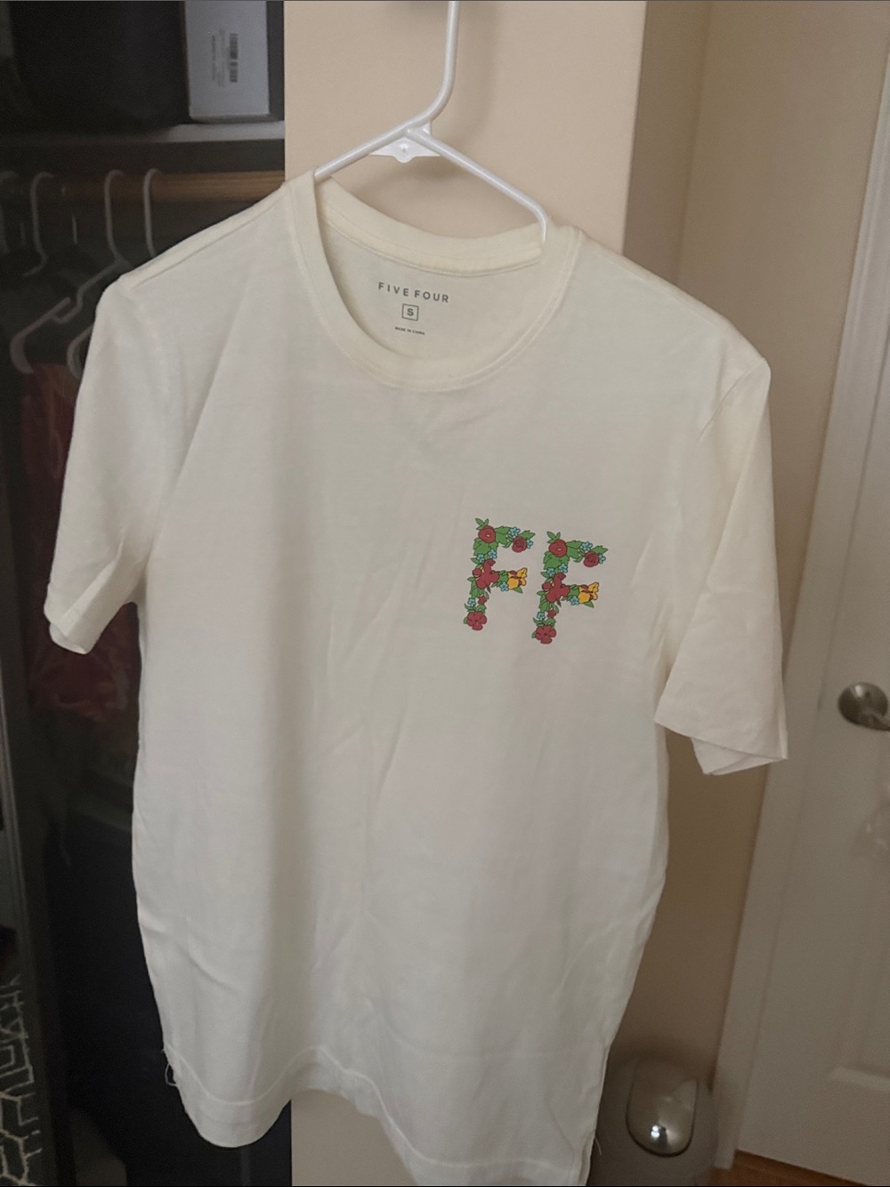 Five Four Cream Tee with Floral "FF" Chest Graphic